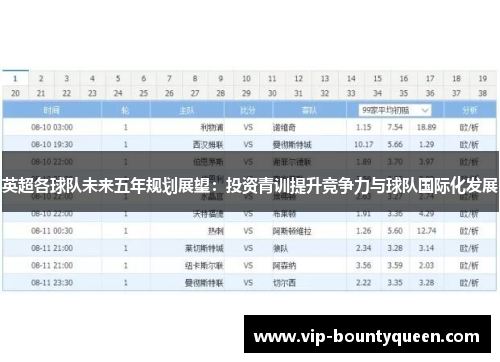英超各球队未来五年规划展望：投资青训提升竞争力与球队国际化发展